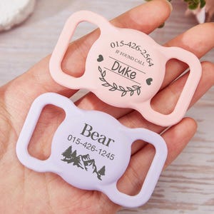 AirTag Halsbandhalter für Haustiere, Namensschild für Hunde aufschieben, benutzerdefiniertes AirTag-Katzenhalsband, Silikon Slient Air Tag-Etui, graviertes Air Tag-Etui für Hundehalsband