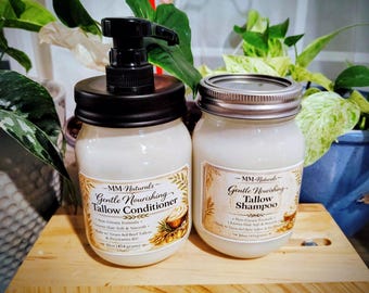 Grass Fed Tallow Shampoo Conditioner Set – Natural Hair Care Duo, Sulfate-Free, Handmade