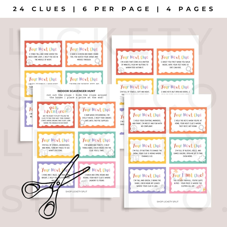 Kids Indoor Scavenger Hunt: DIY Treasure Hunt Clues (printable PDF) - Etsy