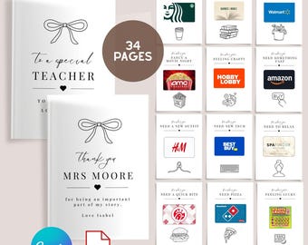 Printable Teacher Gift Card Book, Teacher Appreciation Gift, Gift Card Holder, Teacher Gift Printable, Teacher Gift Idea, Thank You Gift