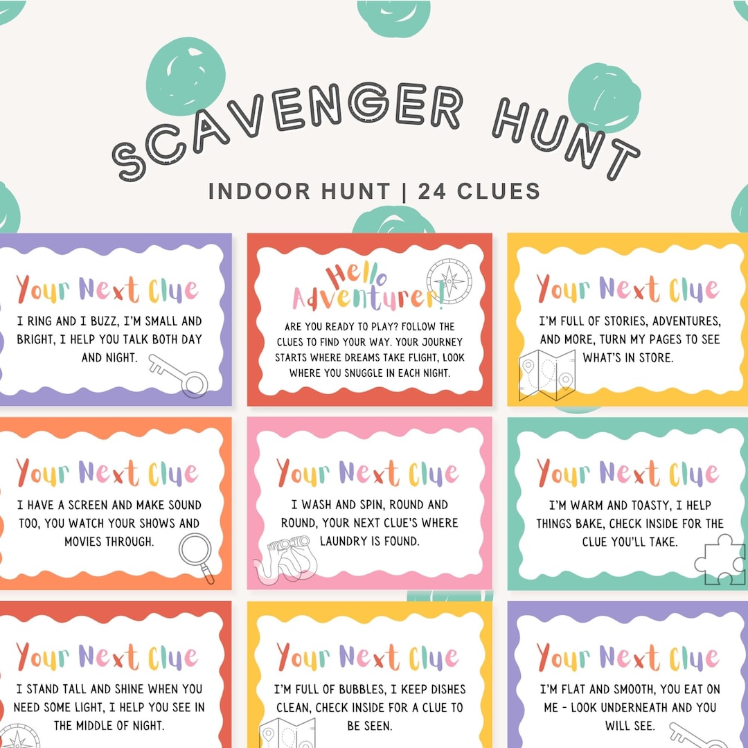 Kids Indoor Scavenger Hunt: DIY Treasure Hunt Clues (printable PDF) - Etsy