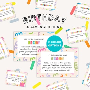 Chasse au trésor d&#39;anniversaire à imprimer pour enfants, indices modifiables de chasse au trésor, jeu de société en salle à imprimer, activité d&#39;anniversaire amusante, fête d&#39;enfants à faire soi-même