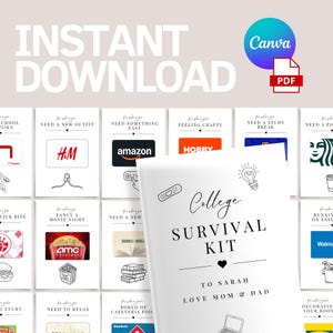 Druckbares College Survival Kit Druckbares College Care Paket Druckbarer Geschenkkartenhalter, Für wenn Sie Geschenk graduieren Geschenkkartenbuch, Canva