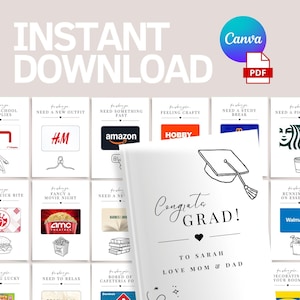 Libro de tarjetas de regalo de graduación, porta tarjetas de regalo imprimible para graduados, ideal para regalar a un graduado, para estudiantes, o para el paquete de regalo para la universidad.