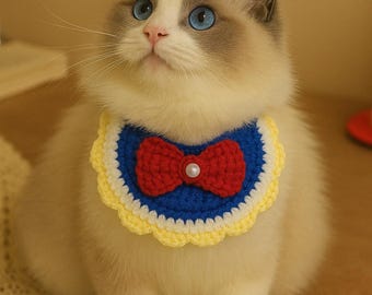 Handmade Crochet Pet Collar: Princess Style Red Bow, Pearl Accent
