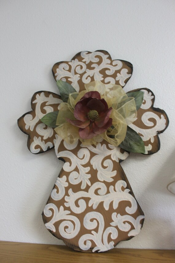 Items similar to Rustic painted Wooden cross wall hanging on Etsy