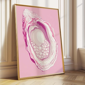 Decorazione murale con conchiglie di ostriche rosa: decorazioni costiere glamour (download digitale)