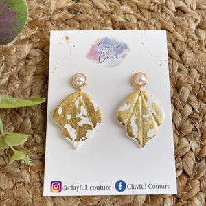 White & Gold Earrings Dangle Pearl Studs Handmade Lightweight Unique Gift for Her Jewelry