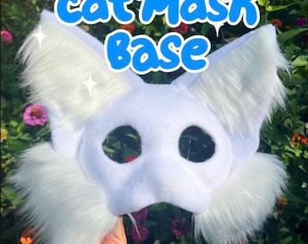 Handmade Therian Cat Mask Base – Paintable, Adjustable Strap, DIY
