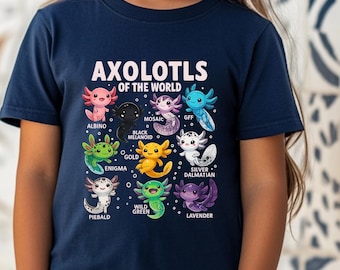 Axolotl kinder-T-shirt, Axalotl Lover-T-shirt, Axalotl Of the World-T-shirt, kinder-T-shirt met Axalotls, trendy jeugd-T-shirt