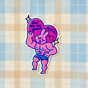 Buff Bunny Water Resistant Matte Sticker, , Original Art, Humor