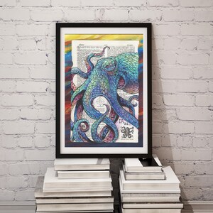 Tesoro hundido: ilustración de pulpo en el diccionario de temas náuticos y de vida costera, impresión de calidad de museo