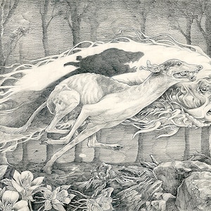 Greyhound Racing Ghost Graphite Drawing- Giclée Print