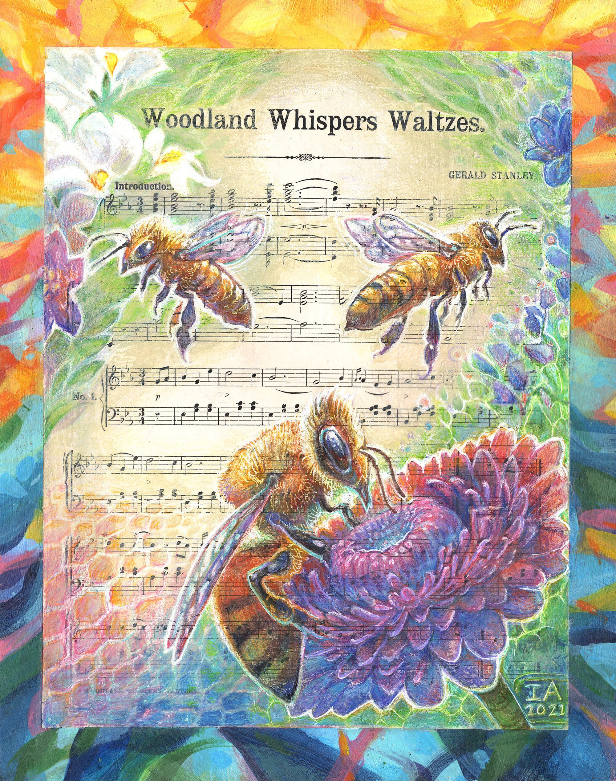 Woodland Bees Illustration on Songbook Page