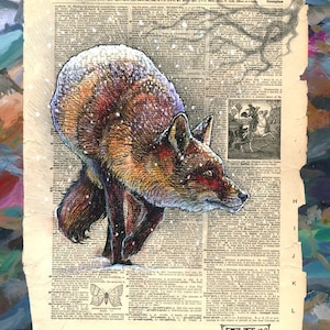 Fox in snowfall - wildlife art - museum quality print