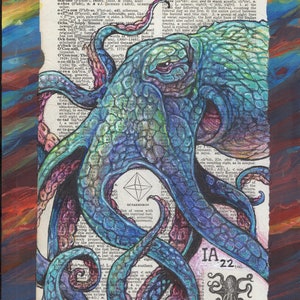 Sunken Treasure - Octopus Illustration on Vintage Dictionary Page