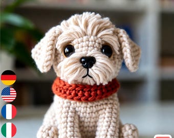 Schema per realizzare un cane amigurumi all'uncinetto / Peluche da 14 cm (schema in PDF)