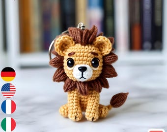 Schema PDF per portachiavi all'uncinetto a forma di leone kawaii, portachiavi amigurumi, mini peluche carino, regalo facile all'uncinetto, piccolo schema all'uncinetto