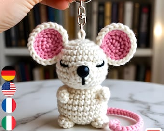 Patrón PDF para llavero amigurumi de ratón Mini / Tutorial de llavero de ratón a crochet / Peluche de animalito adorable hecho por ti mismo