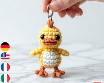 Llavero de pato amigurumi en PDF / Tutorial de mini peluche de pato / Patrón de llavero de animal para hacer tú mismo / Juguete pequeño hecho a mano