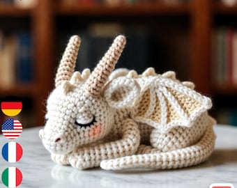 Schema per realizzare un drago dormiente all'uncinetto (amigurumi) / Adatto ai principianti (Download PDF)