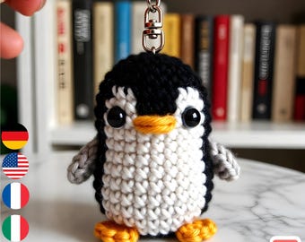 Schema PDF per portachiavi all'uncinetto a forma di pinguino kawaii, portachiavi amigurumi, mini peluche carino, regalo facile all'uncinetto, piccolo schema all'uncinetto
