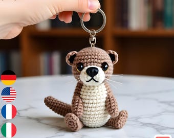 Patrón de ganchillo en PDF para llavero de nutria amigurumi, adorable llavero mini de animal (descarga digital).