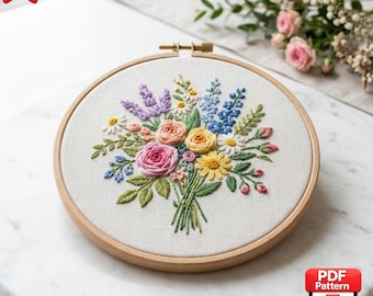 Schema di ricamo floreale in PDF – Download immediato, adatto ai principianti, disegno per ricamo a mano su telaio, artigianato fai da te, idea regalo