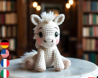 Patrón de amigurumi de caballo blanco a crochet / Juguete de peluche para principiantes (PDF)