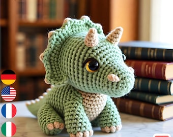 Schema per realizzare un Triceratopo amigurumi all'uncinetto / Peluche di dinosauro (PDF)