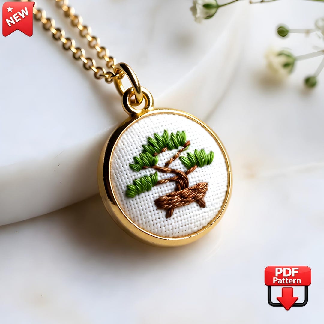 Bonsai Tree Embroidery Pattern (PDF), Mini Embroidery Design, Pendant ...