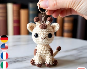 Schema PDF per portachiavi all'uncinetto a forma di giraffa kawaii, portachiavi amigurumi, mini peluche carino, regalo facile all'uncinetto, piccolo schema all'uncinetto