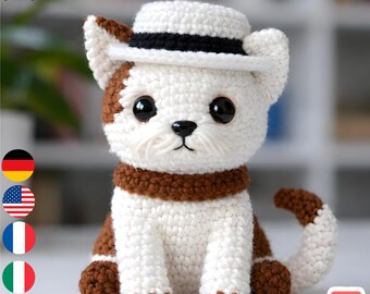 Patrón de amigurumi de gato a crochet / Mini peluche con gorro (patrón en PDF)
