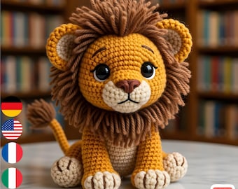 Schema all'uncinetto per leone amigurumi in PDF / Cucciolo di animale / Piccolo peluche carino / Adatto ai principianti / Idea regalo