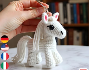 White Horse Amigurumi Keychain Crochet Pattern PDF – Pony Keyring Plush Tutorial DIY Gift Handmade