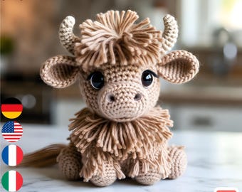 Mini mucca delle Highlands Amigurumi all'uncinetto con schema PDF / Cucciolo di animale / Grazioso piccolo peluche / Adatto ai principianti / Idea regalo