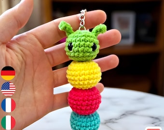 Cute Caterpillar Amigurumi Keychain Crochet Pattern PDF | Easy Kawaii Colorful Bug Plush Tutorial for Beginners