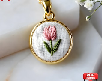 Schema per ricamo di tulipani (PDF), ricamo floreale, mini ricamo, ricamo per ciondoli, schema per piccolo telaio, download immediato