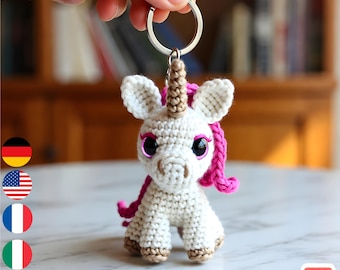 Patrón de llavero de unicornio amigurumi de ganchillo – Lindo mini dije de peluche para hacer tú mismo