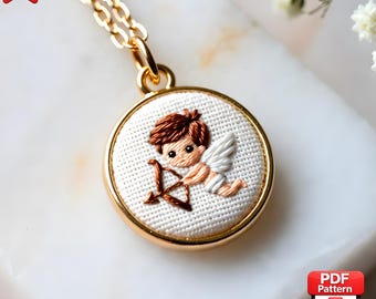 Schema per ricamo Cupido (PDF), Mini disegno per ricamo, Ricamo per ciondoli, Schema per piccolo telaio, Download immediato