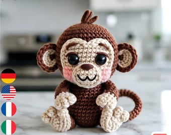 Schema per realizzare una scimmietta amigurumi all'uncinetto / Peluche adatto ai principianti (Schema in PDF)