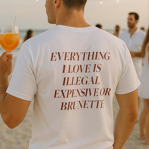 Everything I Love Is Expensive Illegal or Brunette T-Shirt, Lustiges T-Shirt für Modeliebhaber, Unisex Baumwoll-T-Shirt als Geschenk, lässige Alltagskleidung