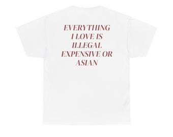 Everything I Love Is Expensive Illegal or Asian Tee, Funny T-Shirt for Fashion Lovers, Unisex Cotton Tee for Gift, Casual Everyday wear