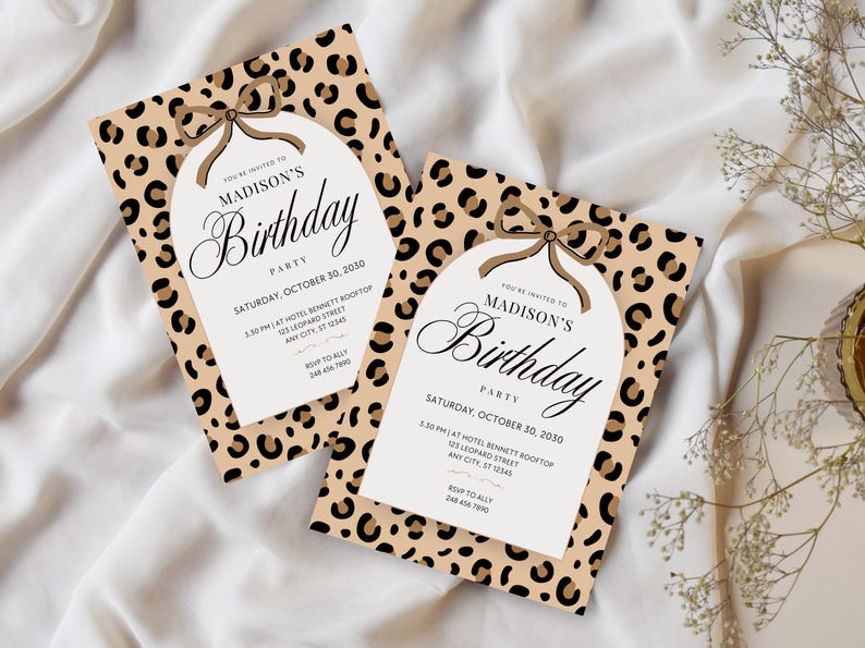 Leopard Print Birthday Invitation Template, Editable Canva Party Invite ...