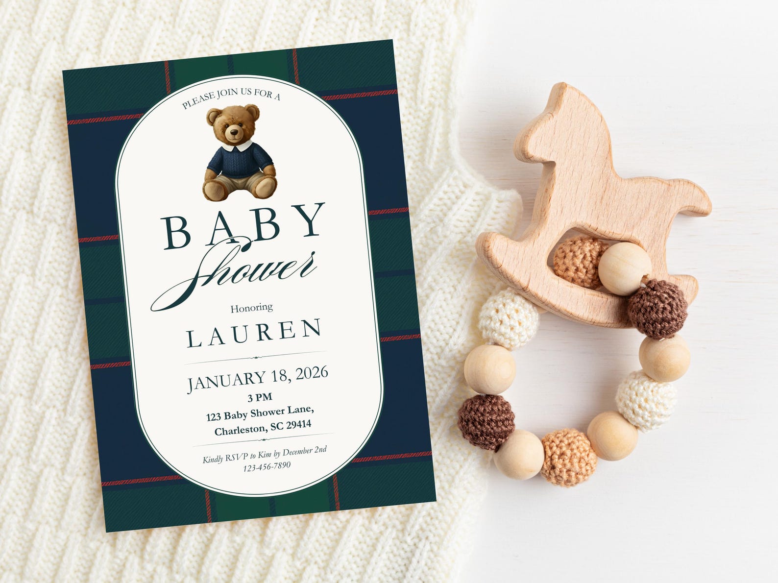 Ralph Lauren Baby Shower Invitation Template, Polo Classic Tartan Plaid ...