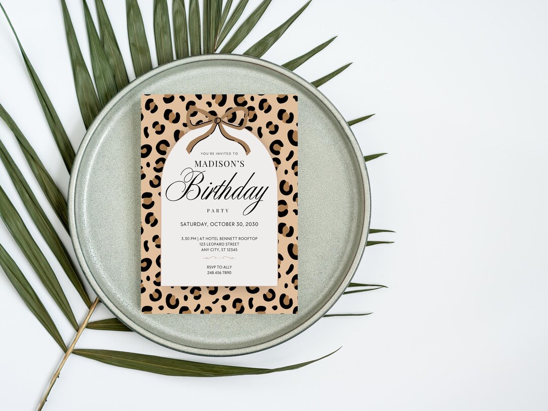 Leopard Print Birthday Invitation Template, Editable Canva Party Invite ...