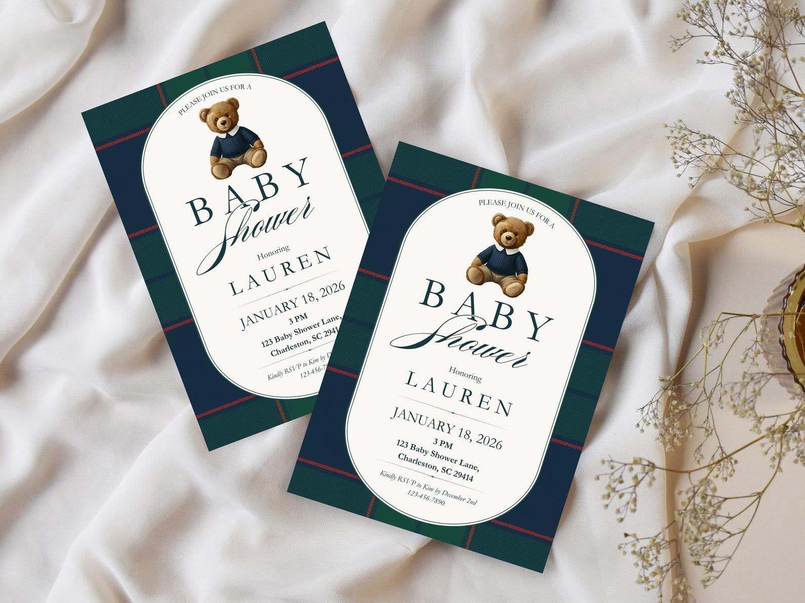 Ralph Lauren Baby Shower Invitation Template, Polo Classic Tartan Plaid ...