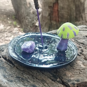 Green Mushroom Incense Holder with Purple