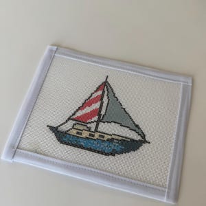Sailboat Needlepoint Canvas - Hand painted, stitch painted, 18 mesh canvas