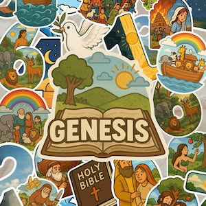 Bible Stickers for Study  - 30 Christian Art Inspired by the Book of Genesis for Faith Journaling and Bible Study